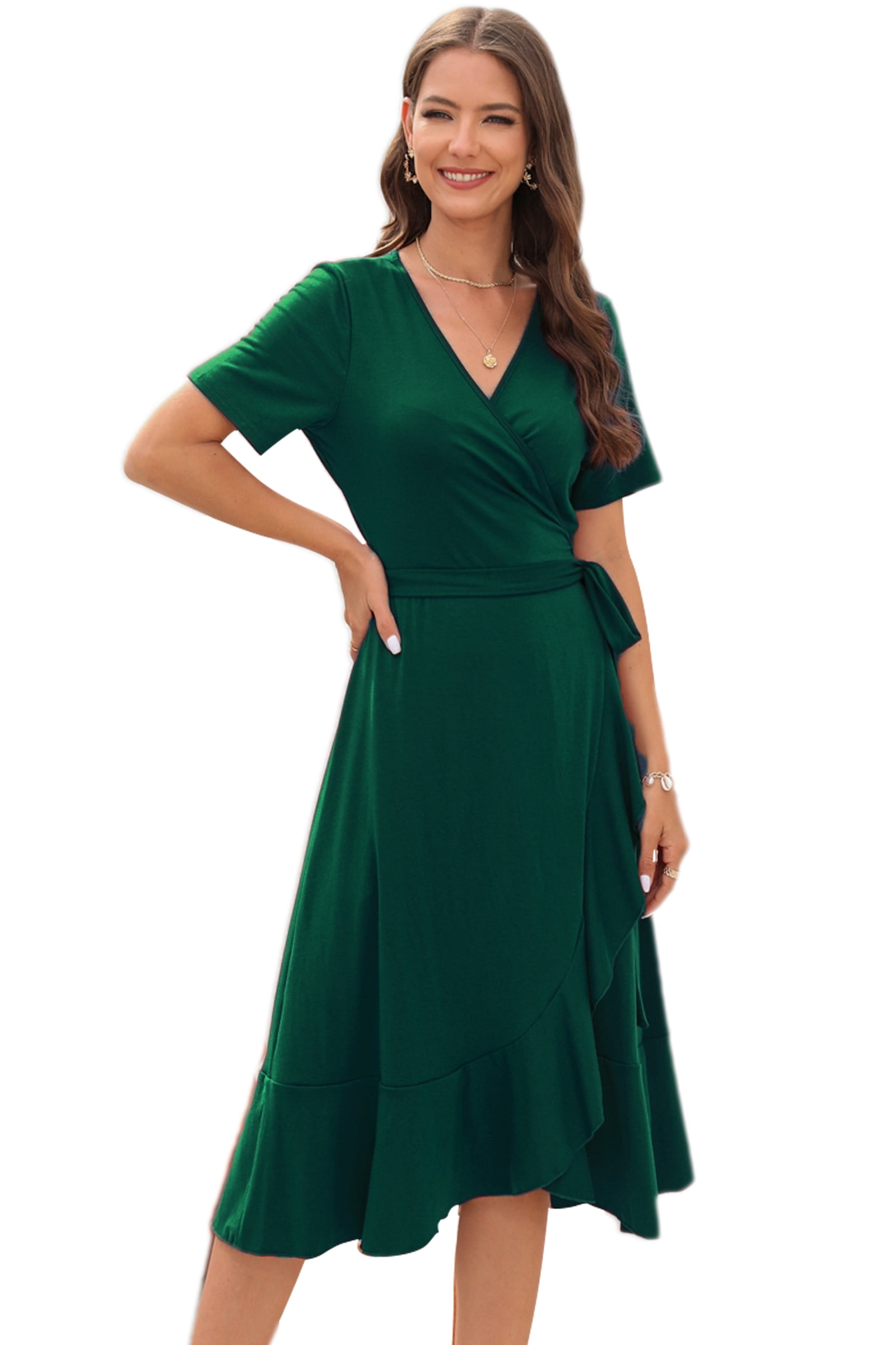 ROYAL MATRIX Women Summer Dress Wrap V-Neck Short Sleeve Casual Beach ...