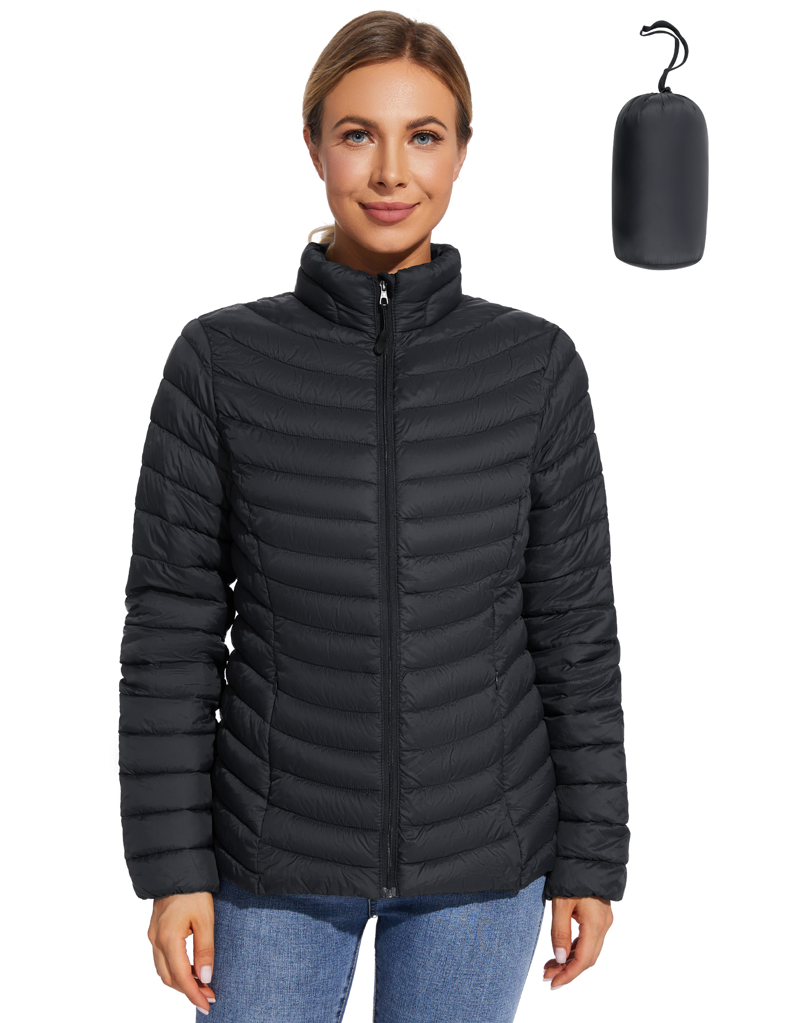 Time and Tru Women's Packable Puffer Jacket with Hood