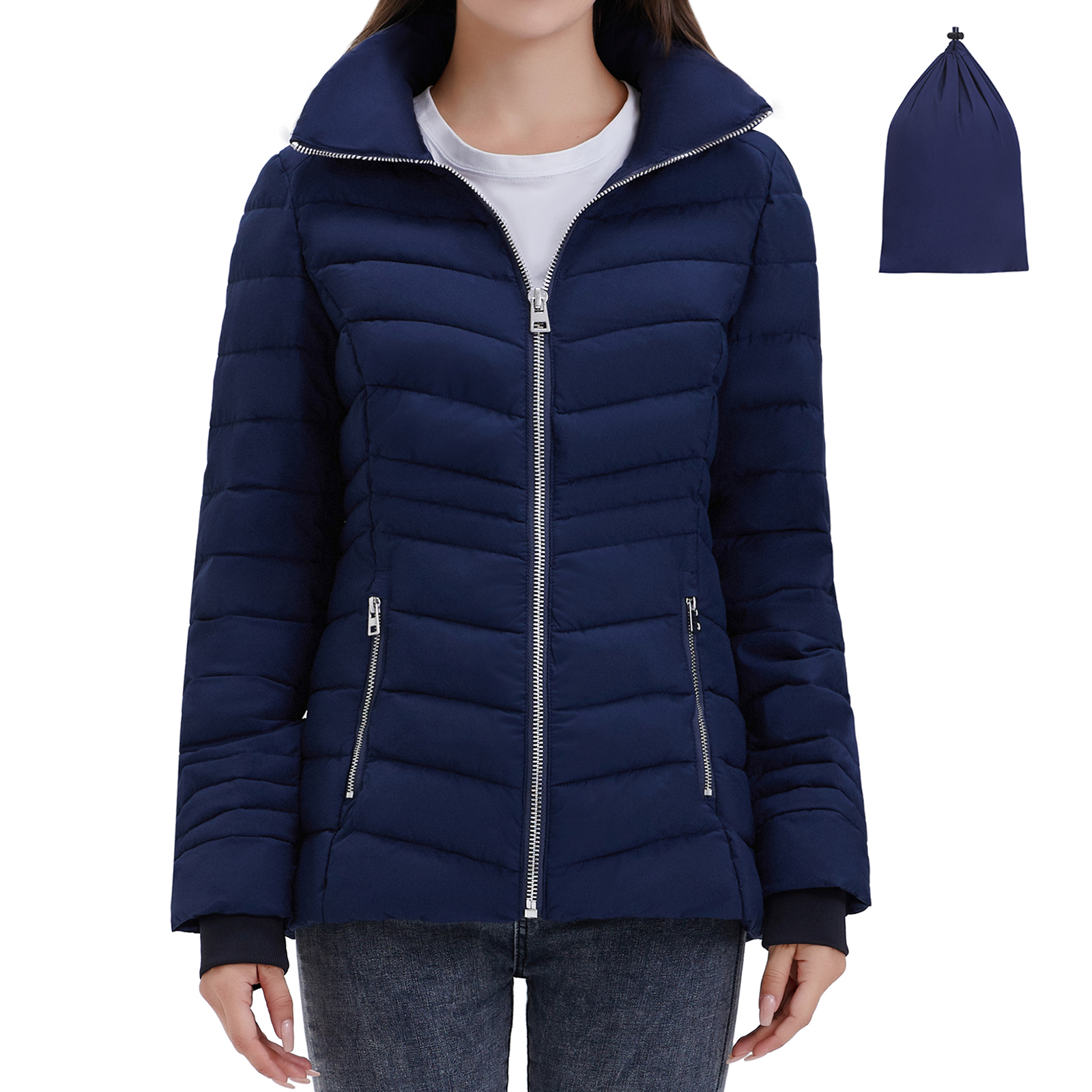Time and Tru Women's Packable Puffer Jacket with Hood