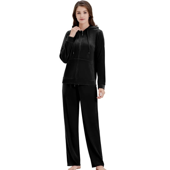 ROYAL MATRIX Women's Velour Sweatsuits - 2 Pieces Velvet Tracksuits Long Sleeve Full Zip Outfits Hoodie & Sweatpants Sets (Black, 3X)
