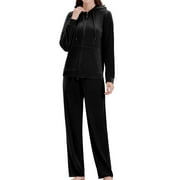 ROYAL MATRIX Women's Velour Sweatsuits - 2 Pieces Velvet Tracksuits Long Sleeve Full Zip Outfits Hoodie & Sweatpants Sets (Wine, S)