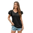 thumbnail image 1 of ROYAL MATRIX Womens Tshirts Loose Fit Crew Neck Ruffle Sleeve Summer Casual Tops (Black, S), 1 of 4
