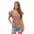 thumbnail image 1 of ROYAL MATRIX Womens Tshirts Loose Fit Crew Neck Ruffle Sleeve Summer Casual Tops (Cameo Brown, XL), 1 of 4