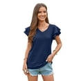 thumbnail image 1 of ROYAL MATRIX Womens Tshirts Loose Fit Crew Neck Ruffle Sleeve Summer Casual Tops (Navy, L), 1 of 4