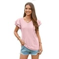 thumbnail image 1 of ROYAL MATRIX Womens Tshirts Loose Fit Crew Neck Ruffle Sleeve Summer Casual Tops (Pink, L), 1 of 4
