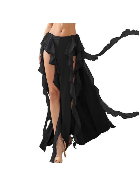 Belly Dance Skirt Chiffon Belly Dancing Skirt Bellydance Skirts Belly Dancer Costumes for Women Black