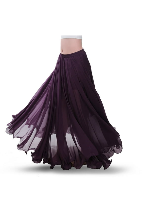 Chiffon Belly Dance Skirt for Women Belly Dancing Costume Outfit Tribal Maxi Full Skirts Solid Color Skirt Voile Purple