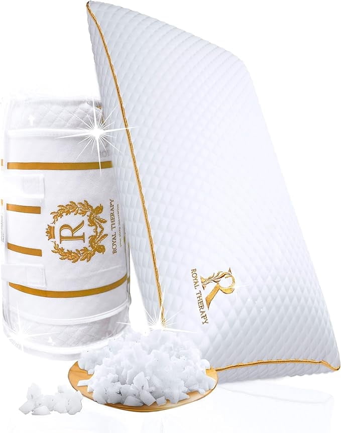 Royal Therapy King Memory Foam Pillow – Adjustable Shredded Foam, Medium Firm, Bamboo Cover