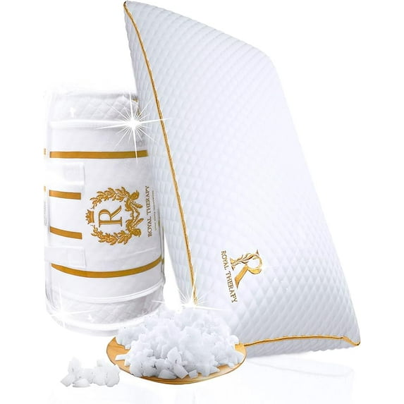 Royal Therapy Traditional Queen Shredded Memory Foam Pillow, Adjustable Loft Memory Foam Pillow with Bamboo Cover, Medium Firm Support for Side Back Stomach Sleepers, OEKO-TEX & CertiPUR-US Certified