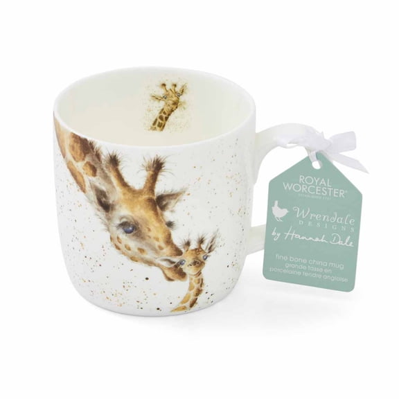 Royal Worcester Bone China Giraffe Mug - 11oz Cottagecore Drinkware by Wrendale Designs - Dishwasher & Microwave Safe Tea Cup for Charming Cozy Rustic Kitchen or Gift Giving (First Kiss)