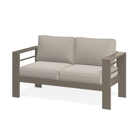 May in Color Patio Furniture Metal Loveseat, Metal Outdoor Chairs with Upgraded Cushions, All-weather Outdoor 2 Seats Sofa Couch for Balcony, Garden, Deck, Backyard, Beige