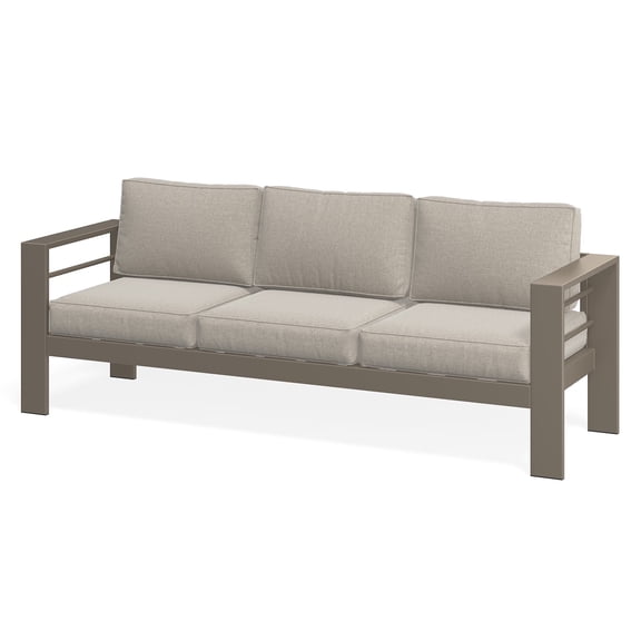 May in Color Outdoor Patio Sofa, Metal Patio Chairs with Upgraded Cushions, All-weather Outdoor 3 Seats Sofa Couch for Balcony, Garden, Deck, Backyard, Beige