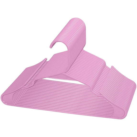 ROYALE 20 Pack Pink Plastic Hangers for Clothes - Heavy Duty Plastic Clothes Hanger Ideal for Everyday Standard Use - Lightweight & Space Saving Notched Plastic Hangers - Slim & Sleek Shoulder Groove