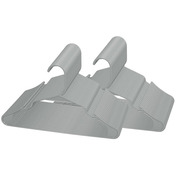 Royale Linens 40 Pack Grey Plastic Hangers for Clothes - Heavy Duty Clothes Hanger for Everyday Use - Lightweight & Space Saving Notched Plastic Hangers