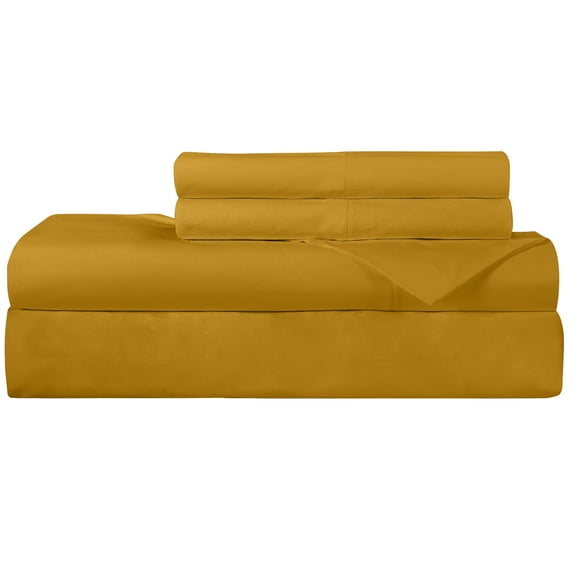ROYALE LINENS 300 Thread Count 100% Long Staple Combed Cotton Sheet Set - 3 Piece Twin Bed Sheets - 1 Fitted, 1 Flat & Pillow case -Soft Cool & Crisp Sheet Set (Twin, Mustard)