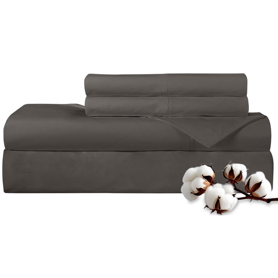 ROYALE LINENS 300 Thread Count 100% Long Staple Combed Cotton Sheet Set - 4 Piece Queen Bed Sheets - 1 Fitted, 1 Flat & 2 Pillow Cases - Soft Cool & Crisp Sheet Set (Queen, Grey)