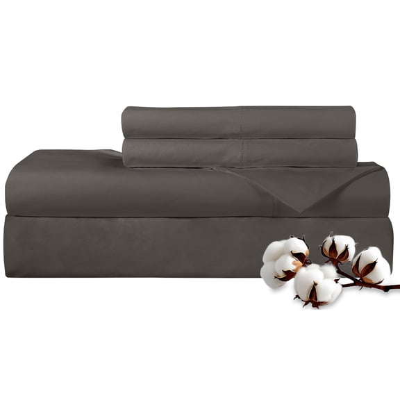 ROYALE LINENS 300 Thread Count 100% Long Staple Combed Cotton Sheet Set - 4 Piece Queen Bed Sheets - 1 Fitted, 1 Flat & 2 Pillow Cases - Soft Cool & Crisp Sheet Set (Queen, Grey)