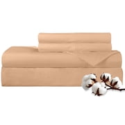 ROYALE LINENS 300 Thread Count 100% Long Staple Combed Cotton Sheet Set - 4 Piece Queen Bed Sheets - 1 Fitted, 1 Flat & 2 Pillow Cases - Soft Cool & Crisp Sheet Set Queen, Sand