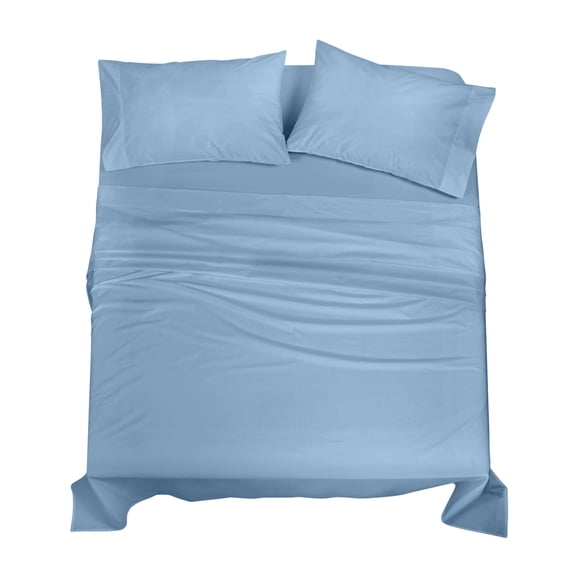 ROYALE LINENS 100% Organic Cotton Full Sheet Set - Percale Weave - 4 Pieces Set - 1 Flat, 1 Deep Pocket Fitted Sheet and 2 Pillowcases - Lake Blue Bed Sheets - Sábanas Full - Crisp Cool (Lake Blue)