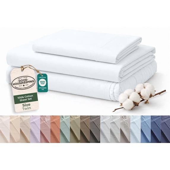 ROYALE LINENS 100% Organic Cotton Twin Sheet Set - 16" Deep Pocket Bed Sheets - Eco Friendly White Bed Sheets - Sábanas Twin - 1 Flat, 1 Fitted & 1 Pillowcases - White Sheet Set - Cotton Bedding Sets
