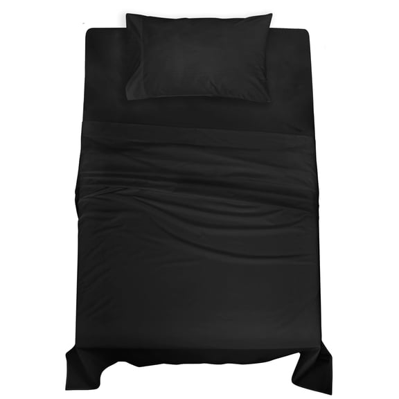 ROYALE LINENS 100% Organic Cotton Twin Sheet Set - Percale Weave - 3 Pieces Set - 1 Flat, 1 Deep Pocket Fitted Sheet and 1 Pillowcases - Black Bed Sheets - Sábanas Twin - Crisp Cool (Black)