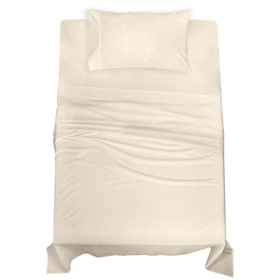 ROYALE LINENS 100% Organic Cotton Twin Sheet Set - Percale Weave - 3 Pieces Set - 1 Flat, 1 Deep Pocket Fitted Sheet and 1 Pillowcases - Cream Bed Sheets - Sábanas Twin - Crisp Cool (Cream)