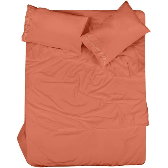 ROYALE LINENS - 3 Piece Twin Bed Sheet - Soft Brushed Microfiber 1800 Bedding Set - 1 Fitted Sheet, 1 Flat Sheet, 1 Pillow case - Wrinkle & Fade Resistant Luxury Twin Size Sheet Set (Coral, Twin)