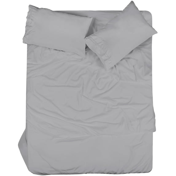 ROYALE LINENS - 3 Piece Twin Bed Sheet - Soft Brushed Microfiber 1800 Bedding Set - 1 Fitted Sheet, 1 Flat Sheet, 1 Pillow case - Wrinkle & Fade Resistant Luxury Twin Size Sheet Set (Silver, Twin)