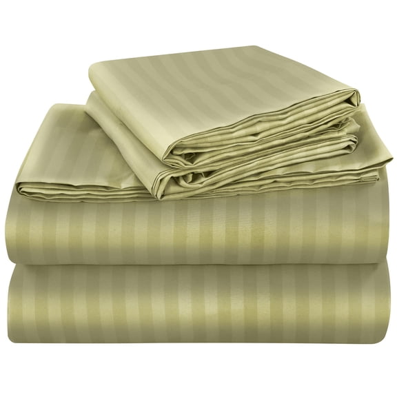 ROYALE LINENS 3 Piece Twin Sheets Set - Soft Brushed Microfiber Bedding - 1 Fitted, 1 Flat Sheet, 1 Pillow case - Wrinkle Free & Fade Resistant - Hotel Luxury Bed Sheets (Stripe Sage Green, Twin)