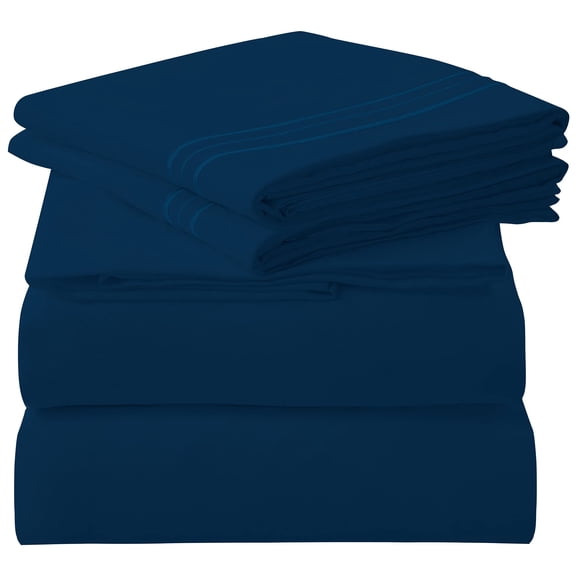 ROYALE LINENS 3 Piece Twin XL Sheets Set - Soft Brushed 1800 Microfiber Bedding - 1 Fitted, 1 Flat Sheet, 1 Pillow case - Wrinkle Free & Fade Resistant - Hotel Luxury Bed Sheets (Navy, Twin XL)
