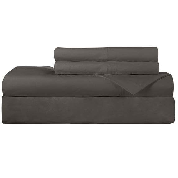 ROYALE LINENS 300 Thread Count 100% Long Staple Combed Cotton - 4 Piece King Bed Sheet 1 Fitted Sheet, 1 Flat Sheet, 2 Pillow Cases - Breathable, Cool & Crisp Percale Sheet Set (King, Charcoal Gray)