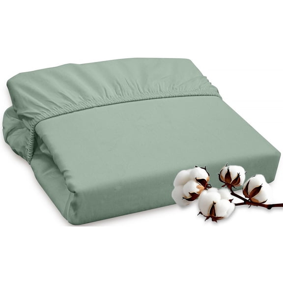 ROYALE LINENS 300 Thread Count 100% Long Staple Combed Cotton Fitted Sheet King - Super Soft Deep Pocket Bottom Sheet - Fitted Sheets Only - Elastic Sheets (King, Sage Green)
