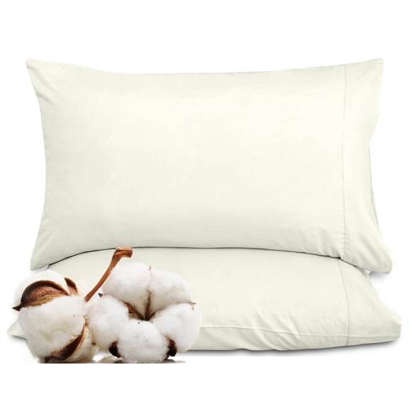 ROYALE LINENS 300 Thread Count 100% Long Staple Combed Cotton Pillowcases Set of 2, King Bed Pillow Cover, 20"x40", Ultra Soft, Breathable, Cool & Crisp Percale, White (King, Ivory)