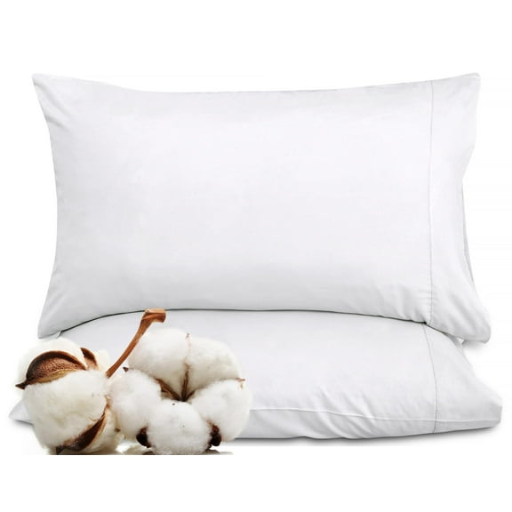 ROYALE LINENS 300 Thread Count 100% Long Staple Combed Cotton Pillowcases Set of 2 - Ultra Soft - King Bed Pillow Cover - 20"x40" - Breathable, Cool & Crisp Percale White Pillow Cases (King, White)