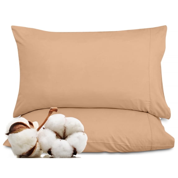 ROYALE LINENS 300 Thread Count 100% Long Staple Combed Cotton Pillowcases Set of 2 - Ultra Soft - Queen Bed Pillow Cover - 20"x30" - Breathable, Cool & Crisp Percale Sand Pillow Cases (Queen, Sand)