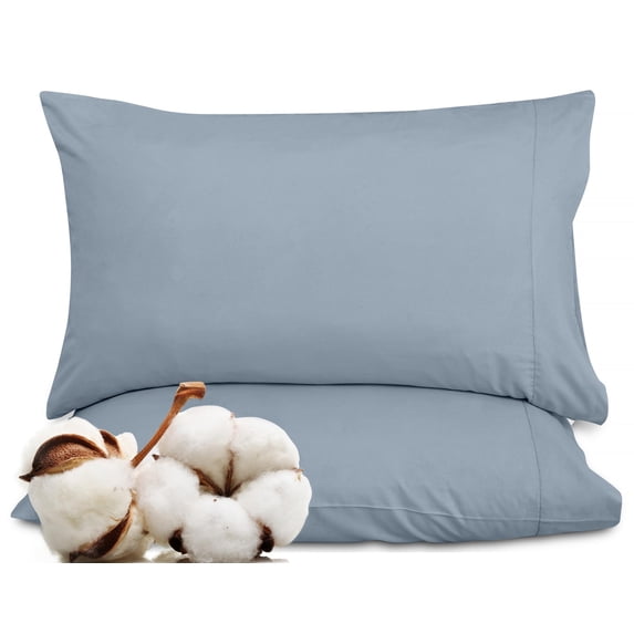 ROYALE LINENS 300 Thread Count 100% Long Staple Combed Cotton Pillowcases Set of 2 - Ultra Soft - Standard Bed Pillow Cover - 20"x26" - Breathable, Cool & Crisp Percale Pillow Case (Std, Lake Blue)