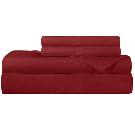 ROYALE LINENS 300 Thread Count 100% Long Staple Combed Cotton Sheet Set - 4 Piece Bed Sheet 1 Fitted Sheet, 1 Flat Sheet, 2 Pillow Cases - Breathable, Cool & Crisp Percale Sheet Set (King, Red)