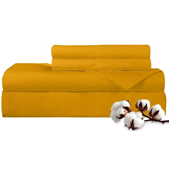ROYALE LINENS 300 Thread Count 100% Long Staple Combed Cotton Sheet Set - 4 Piece King Bed Sheets - 1 Fitted, 1 Flat & 2 Pillow Cases - Soft Cool & Crisp Sheet Set (King, Yellow)
