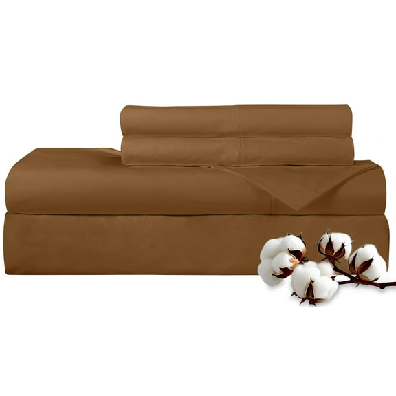 ROYALE LINENS 300 Thread Count 100% Long Staple Combed Cotton Sheet Set - 4 Piece Queen Bed Sheets - 1 Fitted, 1 Flat & 2 Pillow Cases - Soft Cool & Crisp Sheet Set (Queen, Chocolate)