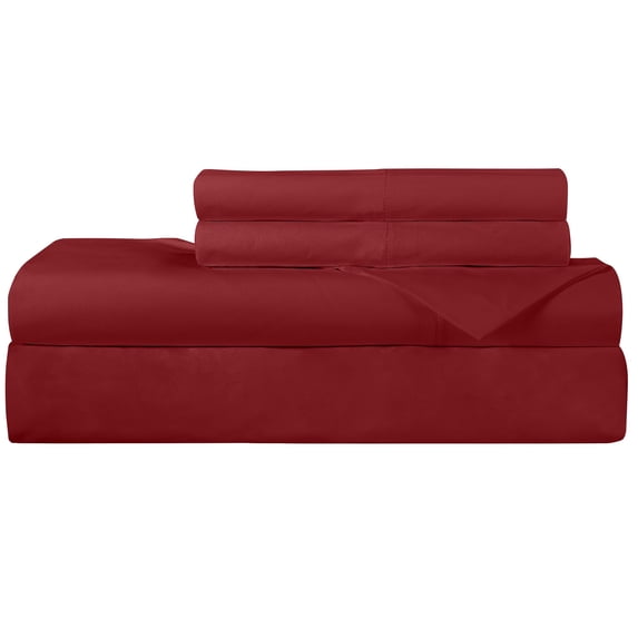ROYALE LINENS 300 Thread Count 100% Long Staple Combed Cotton Sheet Set - 4 Piece Full Bed Sheet 1 Fitted Sheet, 1 Flat Sheet, 2 Pillow Cases - Breathable, Cool & Crisp Percale Sheet Set (Full, Red)