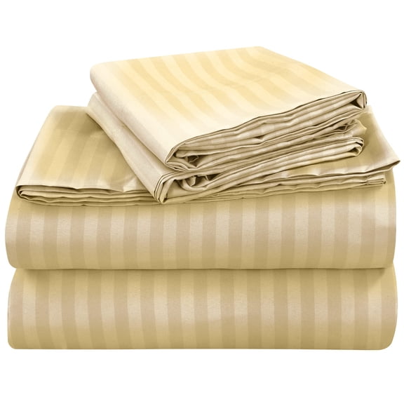 ROYALE LINENS 4 Piece Full Sheets Set - Soft Brushed 1800 Microfiber Bedding - 1 Fitted, 1 Flat Sheet, 2 Pillow Cases - Wrinkle Free & Fade Resistant - Hotel Luxury Bed Sheets (Stripe Sand, Full)