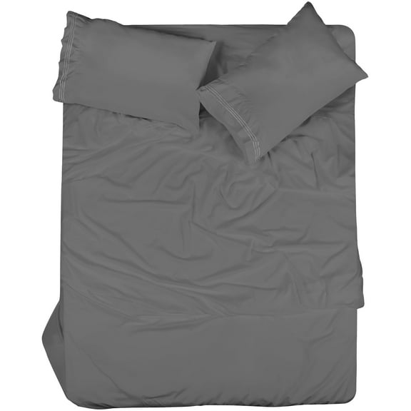 ROYALE LINENS - 4 Piece King Bed Sheet - Soft Brushed Microfiber 1800 Bedding Set - 1 Fitted Sheet, 1 Flat Sheet, 2 Pillow case - Wrinkle & Fade Resistant Luxury King Size Sheet Set (Grey, King)