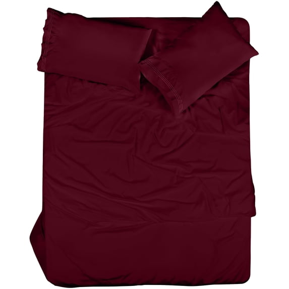 ROYALE LINENS - 4 Piece King Bed Sheet - Soft Brushed Microfiber 1800 Bedding Set - 1 Fitted Sheet, 1 Flat Sheet, 2 Pillow case - Wrinkle & Fade Resistant Luxury King Size Sheet Set (Burgundy, King)