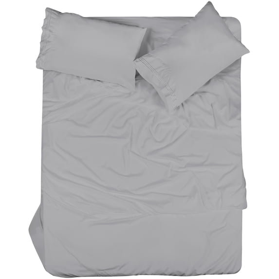 ROYALE LINENS - 4 Piece King Bed Sheet - Soft Brushed Microfiber 1800 Bedding Set - 1 Fitted Sheet, 1 Flat Sheet, 2 Pillow case - Wrinkle & Fade Resistant Luxury King Size Sheet Set (Silver, King)