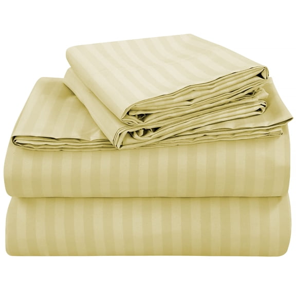 ROYALE LINENS 4 Piece King Sheets Set - Soft Brushed 1800 Microfiber Bedding - 1 Fitted, 1 Flat Sheet, 2 Pillow Cases - Wrinkle Free & Fade Resistant - Hotel Luxury Bed Sheets (Stripe Beige, King)