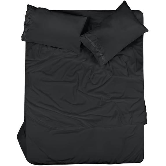 ROYALE LINENS - 4 Piece Queen Bed Sheet - Soft Brushed Microfiber 1800 Bedding Set - 1 Fitted Sheet, 1 Flat Sheet, 2 Pillow case - Wrinkle & Fade Resistant Luxury Queen Size Sheet Set (Black, Queen)