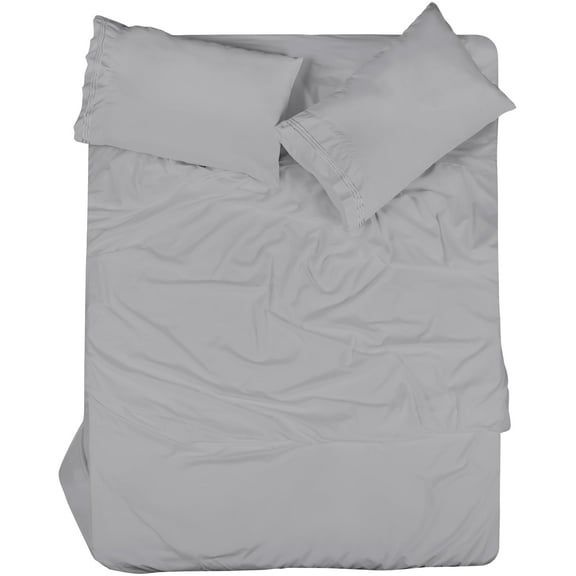 ROYALE LINENS - 4 Piece Queen Bed Sheet - Soft Brushed Microfiber 1800 Bedding Set - 1 Fitted Sheet, 1 Flat Sheet, 2 Pillow case - Wrinkle & Fade Resistant Luxury Queen Size Sheet Set (Silver, Queen)