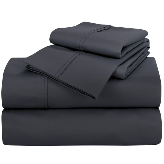 ROYALE LINENS 400 Thread Count 100% American Grown Cotton 3 Piece Sateen Twin Sheet Set - 1 Fitted Sheet, 1 Flat Sheet, 1 Pillow case - Grey Twin Bedsheet - Cotton Sheets - (Twin, Charcoal)