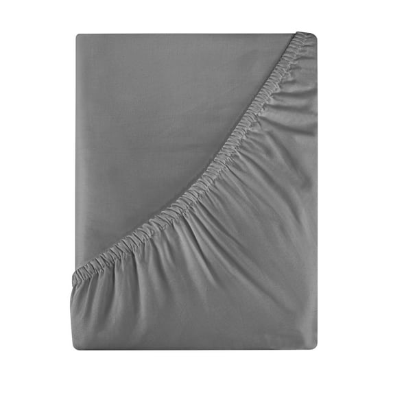 ROYALE LINENS 400 Thread Count 100% Cotton Sateen Fitted Sheet -Ultra-Soft Wrinkle & Fade Resistant - Bottom Sheet - Deep Pocket Stretches Upto 16" - Fitted Sheet Only - Elastic Sheet (Charcoal,Full)
