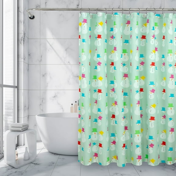 ROYALE LINENS Christmas Printed Shower Curtain 72 X 72 Inches - with Reinforced Button Holes - Christmas Design - Machine Washable & Water Resistant Shower Curtains (72" X 72" Snowmen Green)